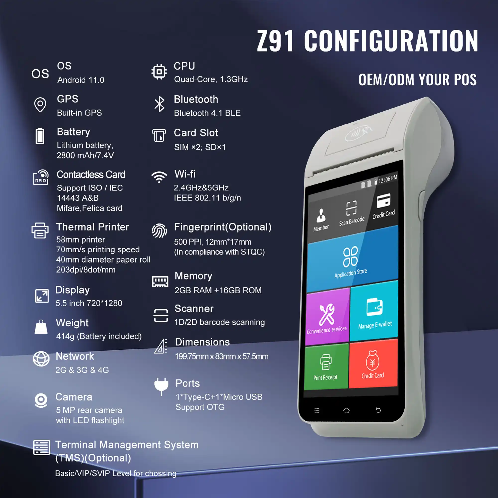 Z91 NFC Barcode Printer Android POS