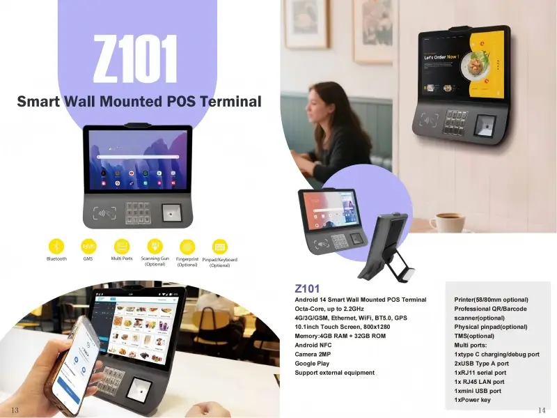 PAMS☆Z1/Z2☆Be-Position/KZ ZCS Z101 Android 14 POS Terminal Wall Mounted Smart POS System