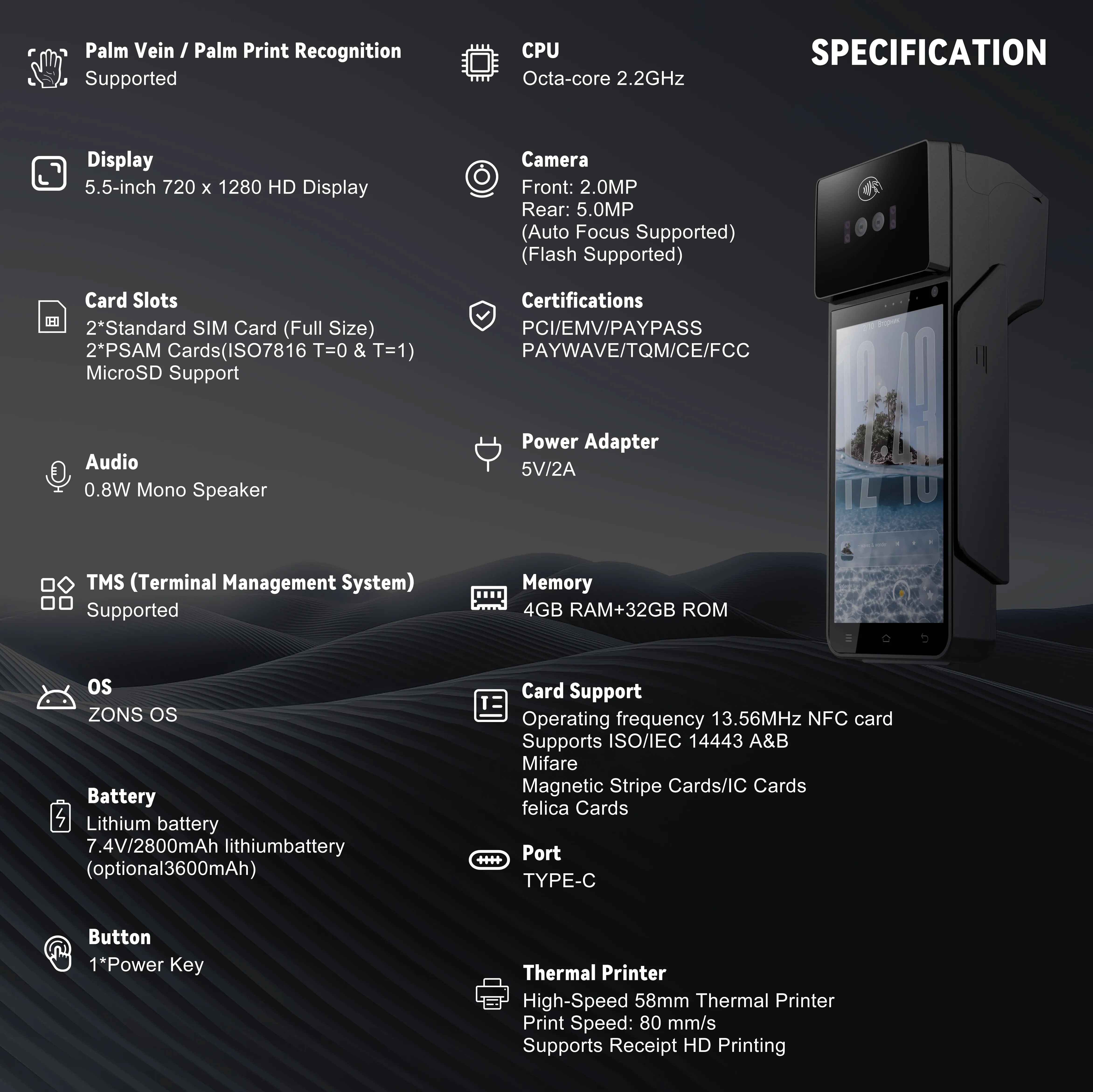 Z90NP palm recognition payment system technical specifications