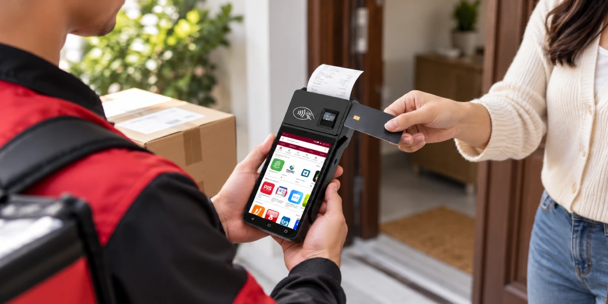 Contactless card payment between courier and customer